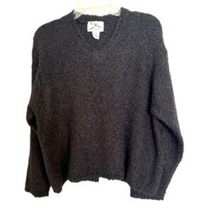 Vintage SML Sport LTD V-Neck Black Bouclé Sweater Sz Large